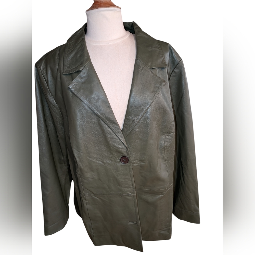 Jessica London Outerwear NWT 100% Leather Dark Green Jacket Blazer